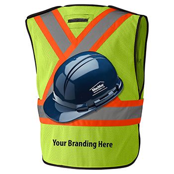 Traffic safety vest and hard hat with option for custom branding